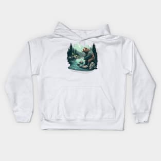 Bear fishing Kids Hoodie